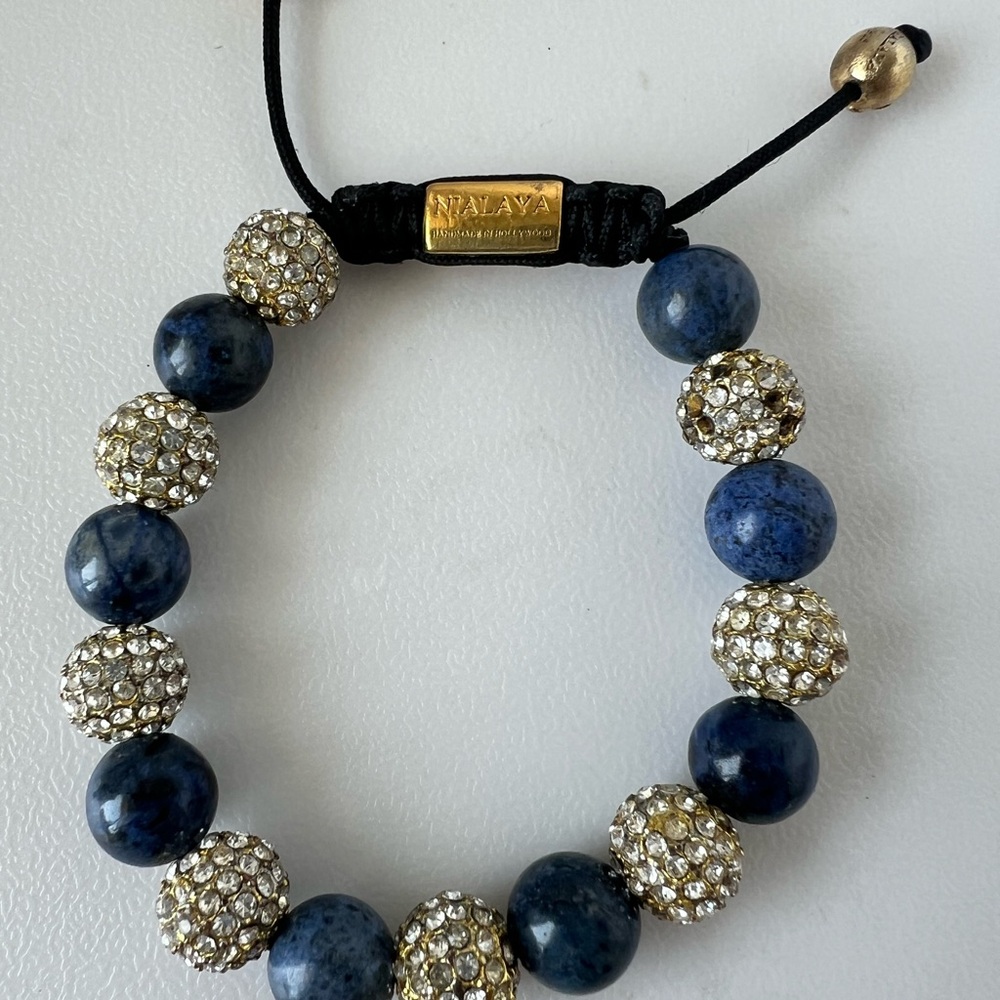 Blue and Gold Crystal Beaded Bracelet